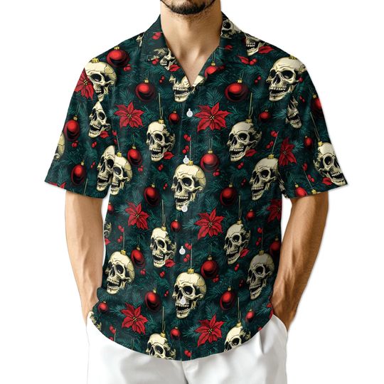 Discover Skull Christmas Hawaiian Shirt, Gothic Santa Aloha, Holiday Skull Xmas Shirt for Men & Women