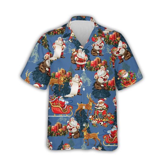 Discover Traditional Santa Christmas Hawaiian Shirt with Reindeer Print