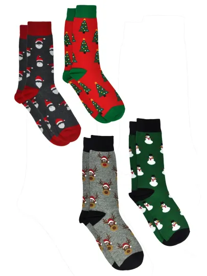 Discover Men's Christmas Socks Santa Claus Trees Snowmen Reindeer Size 10-13(4-Pair Set)