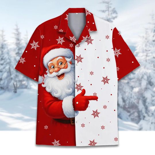 Discover Santa Claus Hawaiian Shirt, Christmas Aloha Shirt with Snowflake Pattern