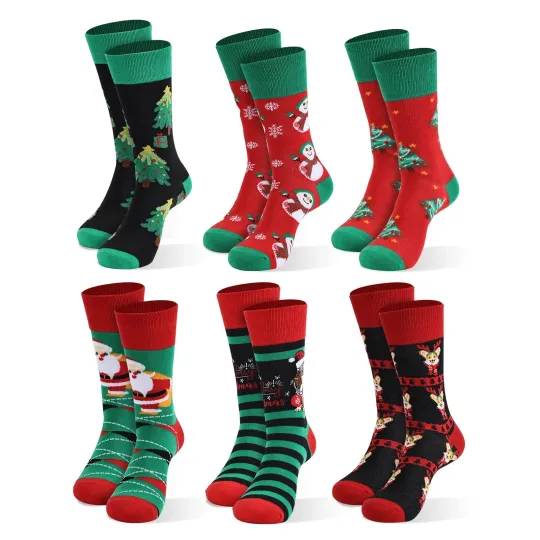 Discover 6 Pack Christmas Crew Socks for Men US Size 6-13 Festive Holiday Socks