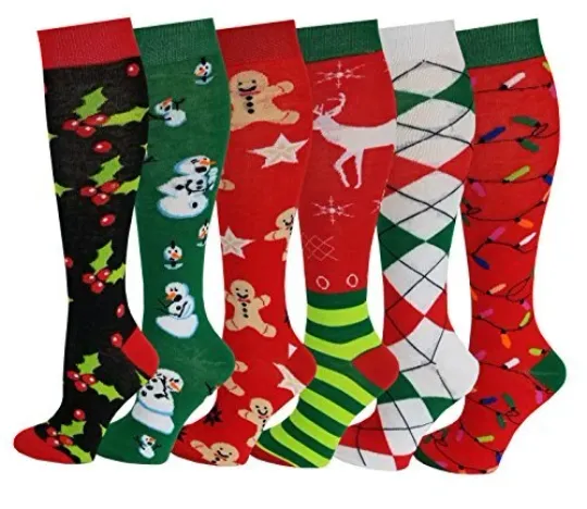 Discover Sumona Ladies Christmas Fancy Design Knee High Socks 6 pairs
