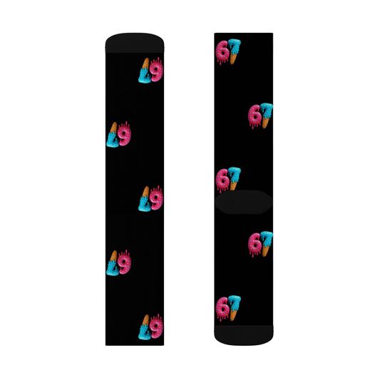 Discover 67 Socks,6-7socks, 6 7 socks, Six Seven socks, Funny Meme Sublimation Socks, Viral TikTok Gen Alpha Joke Gift, Gag Gift, meme socks