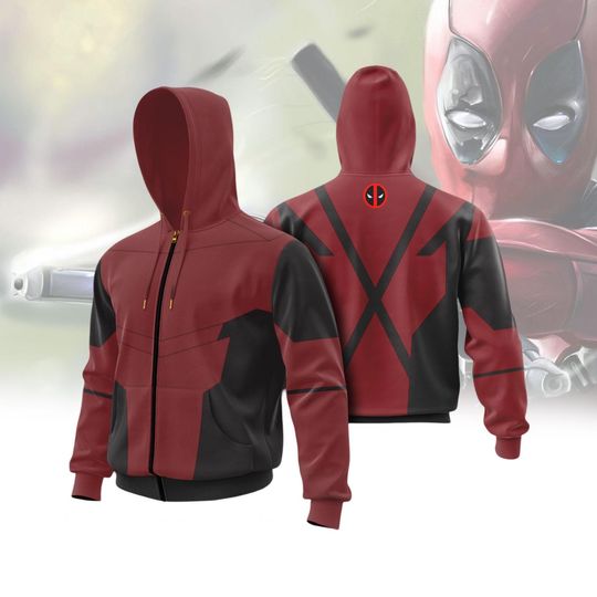 Discover Deadpool 3D Zip Hoodie, Cosplay Costume, Superhero Movie Shirt