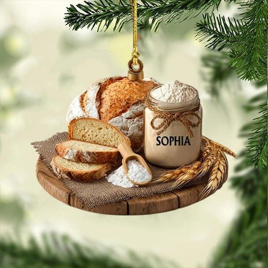 Custom 2D Flat Sourdough Bread Jar Ornament 2025  Handmade Bread & Flour Scene, Personalized Kitchen Lover Christmas Decoration