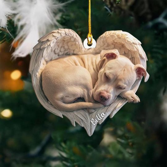 Personalized Pit Bull Dog Angel Ash Plywood Ornament Flat 2D Cutout Holiday Tree Decor Gift for Dog Lovers, Pet Memorial Keepsake Gift Idea