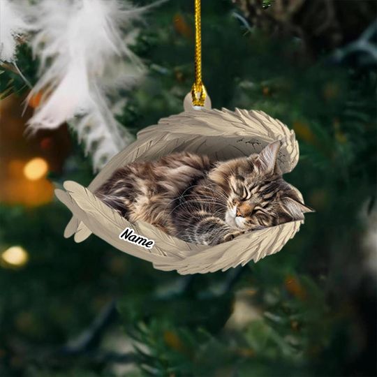 Discover Personalized Maine Coon Cat Sleeping Angel Ornament, Maine Coon Cat Angel Wings Ornament, Maine Coon Cat Car Ornament Christmas