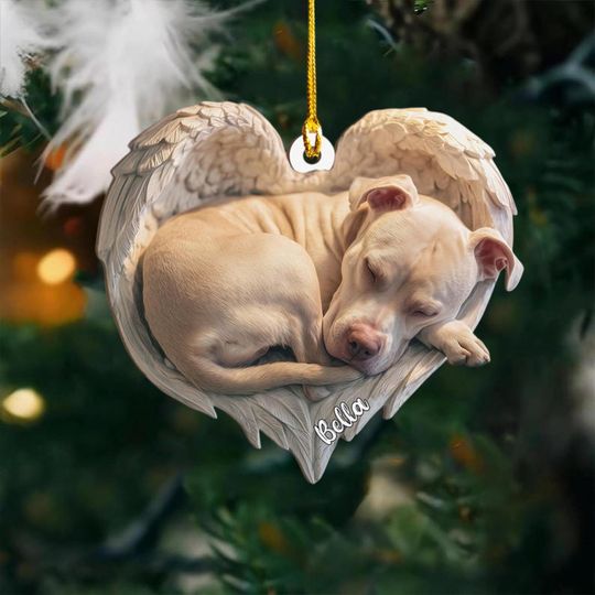 Personalized Pit Bull Dog Angel Ash Plywood Ornament Flat 2D Cutout Holiday Tree Decor Gift for Dog Lovers, Pet Memorial Keepsake Gift Idea