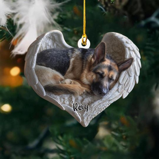 Personalized German Shepherd Dog Angel Ash Plywood Ornament Flat 2D Holiday Tree Decor Gift for Dog Lovers, Pet Memorial Families Keepsake
