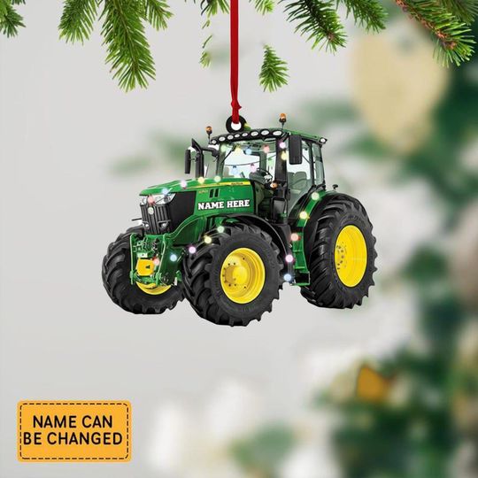 Discover Personalized Green Tractor Ornament 2D, Custom Name Christmas Decoration, Farmhouse Christmas Decor, Gift for Farmer, Tractor Lover Gift