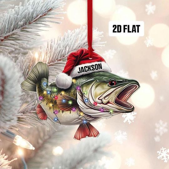 Personalized Fishing 2D Flat Ornament, Custom Name Christmas Ornament, Fisherman Ornament, Bass Fish Dad Ornament, Gifts for Him, Dad