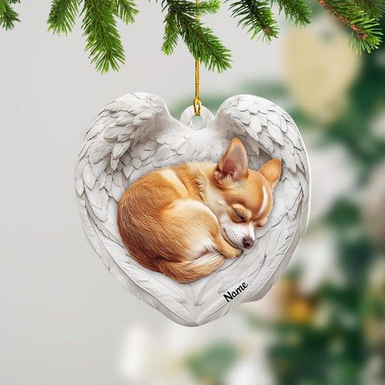 Discover Personalized Chihuahua Dog Sleeping Angel Wings Ornament, Chihuahua Dog Christmas Ornament, Dog Car Ornament Gift For Pet Lover