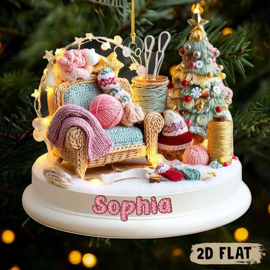 Discover Personalized Crochet Corner Ornament, Custom Yarn Room Xmas Decor, Gift for Knitters, Crocheters & Craft Lovers, Crochet 2D Flat Ornament