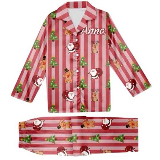 Discover Personalized Pink Christmas Candy Pajamas Set