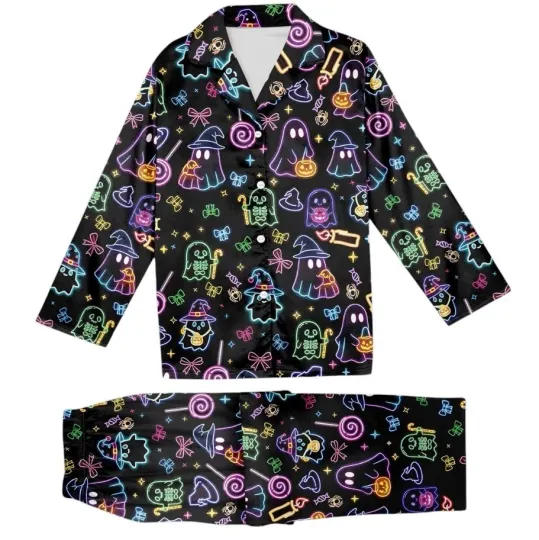 Discover Neon Spooky Ghost Pajama Set: Funny Halloween Loungewear