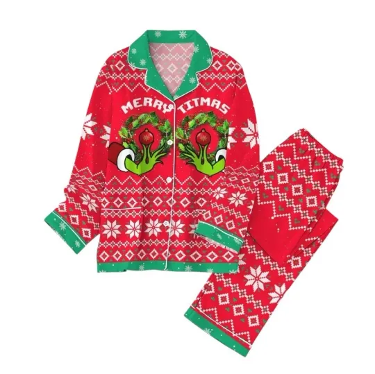 Discover Chest Christmas Pajamas Set, Merry Titmas Women Pajamas, Funny Christmas Holiday