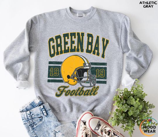 Discover Green Bay Football Vintage Sweatshirt,Retro Green Bay Packer Varsity Crewneck Sweatshirt,Green Bay Long Sleeve,Packer Fan Gift