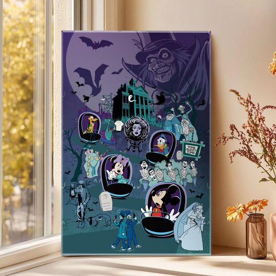 Discover Funny Mickey and Friends Halloween Poster - Disney Haunted Mansion Wall Art, Spooky Season Home Decor