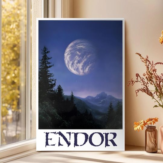 Vintage Endor Star Wars Poster - 1986 Star Tours Disneyland Wall Art, Galaxy Travel Print, Forest Moon Landscape Poster