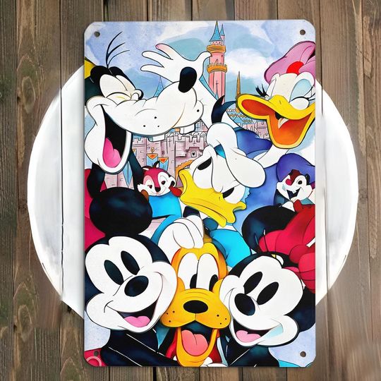 Discover Disneyland Mickey & Friends Watercolor Poster, Disney Castle Canvas Wall Art for Home Decor