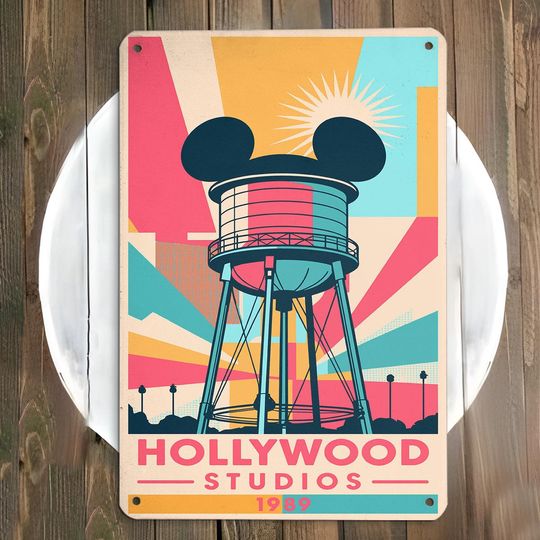 Discover Retro Disney Hollywood Studios 1989 Poster, Earffel Tower Wall Art, Disney Park Metal Sign, Hollywood Studios Home Decor