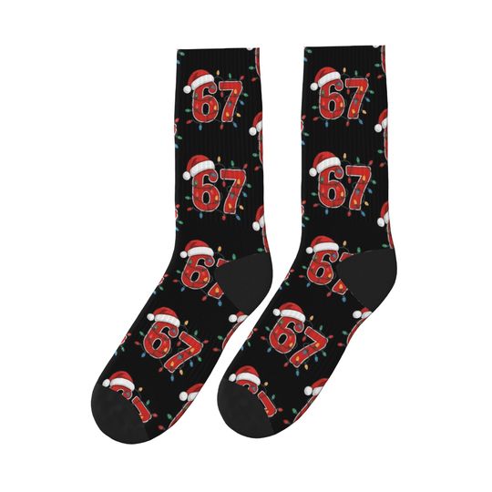 Discover Christmas Number 67 Xmas Lights Santa Hat Sixty Seven Socks Gothic Stockings Adults Men Warm Soft Running Sports Socks Winter