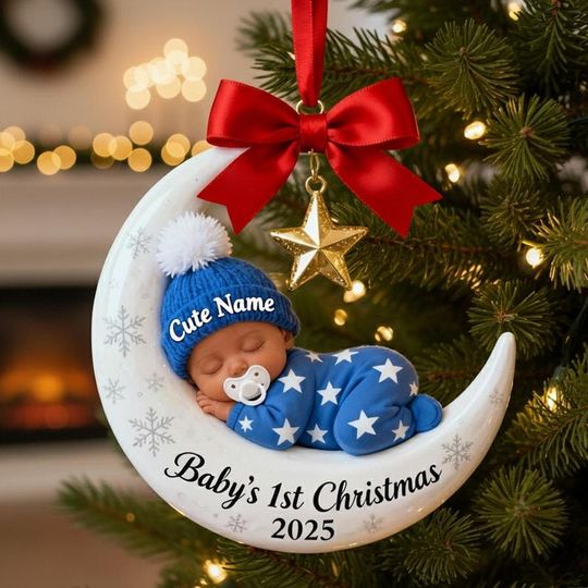Discover Babys First Christmas Ornament  Moon Acrylic Keepsake, Personalized Newborn Gift, Baby Shower Keepsake