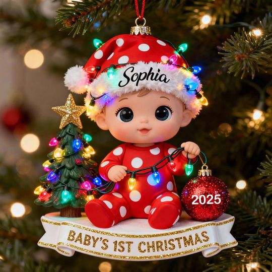Discover Babys First Christmas Ornament 2025  Personalized Acrylic Ornament, Custom Baby Name Keepsake
