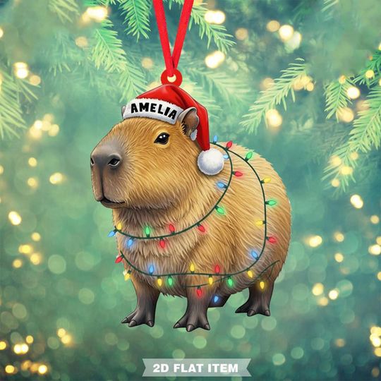 Discover Personalized Capybara Christmas Ornament, Flat 2D Ornament, Christmas Tree Hanging Decor, Capybara Gift, Capybara Lover Decor