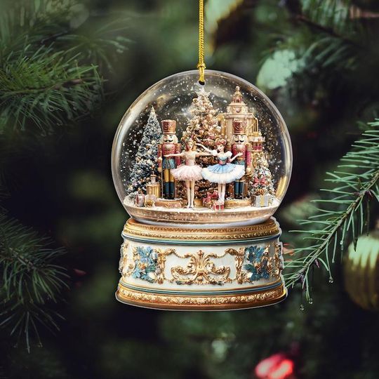 Nutcracker Ballet Christmas Ornament, 2D Flat Snow Globe Ornament, Ballerina Holiday Decoration Gift 2025, Christmas Nutcracker Ballet Gift