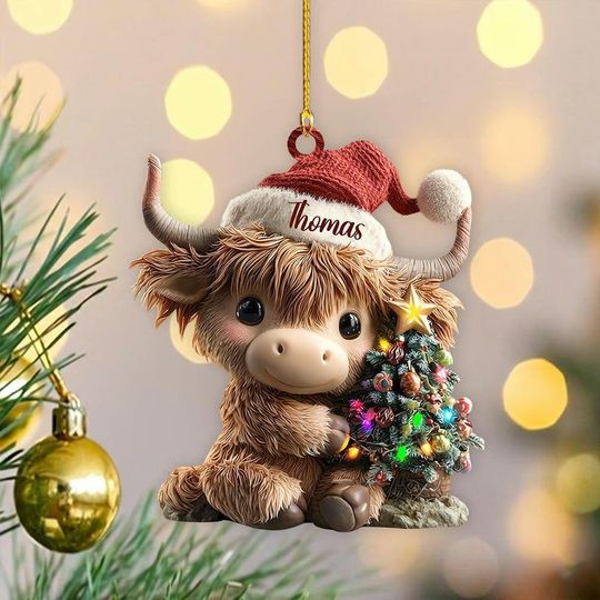 Discover Personalized Highland Cow Christmas Ornament, Highland Cow Ornament Hanging, Funny Cattle Ornament, Highland Cow Lovers Gift