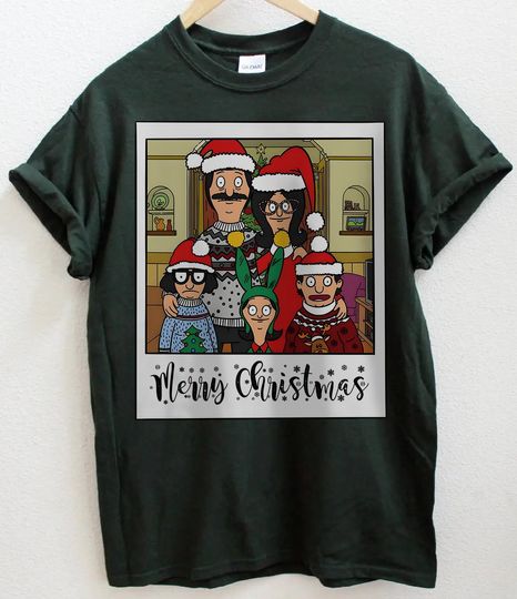 Discover Bob's Burgers Family Photo Christmas T-Shirt, Ugly Christmas Bob's Burgers Tee, Christmas Movie T-Shirt