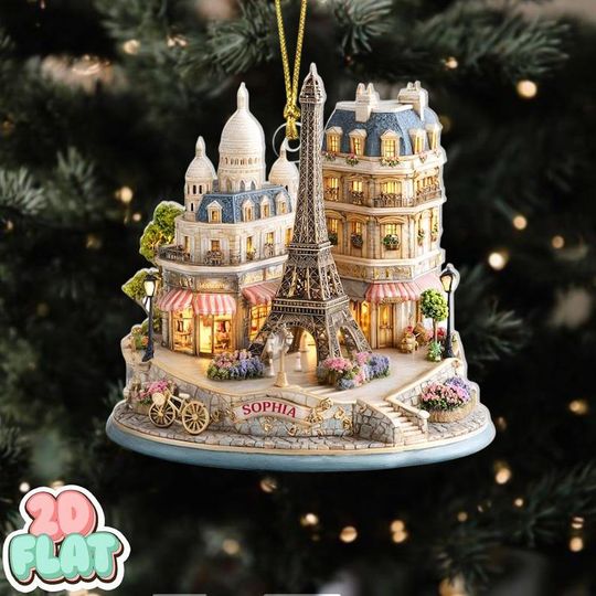 Discover 2D FLAT Personalized Paris Christmas Acrylic Ornament, Eiffel Tower Ornament, Paris Lover Ornament, Holiday Ornament, France Keepsake Gift