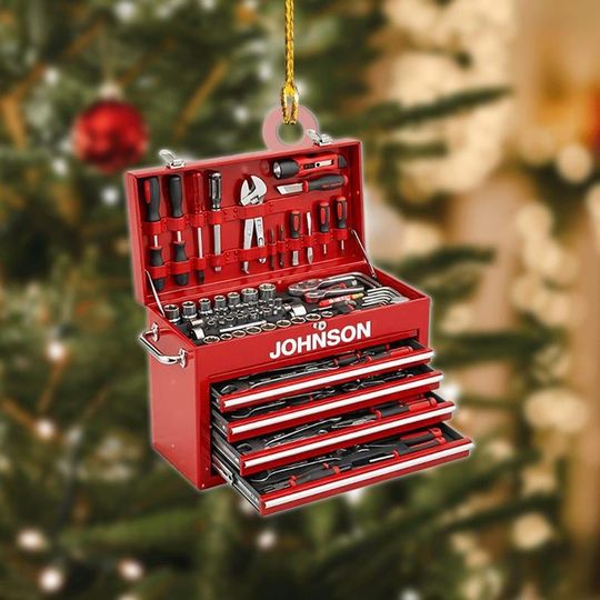 Discover Personalized Toolbox Christmas Ornament 2025 Custom Tool Chest Holiday Keepsake Decoration for Mechanics and Handymen ,2D Flat Ornament