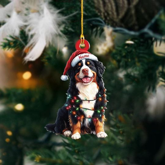 Discover Personalized Bernese Mountain Dog Christmas Lights Ornament, Bernese Mountain Dog Ornament, Bernese Mountain Dog Car Ornament