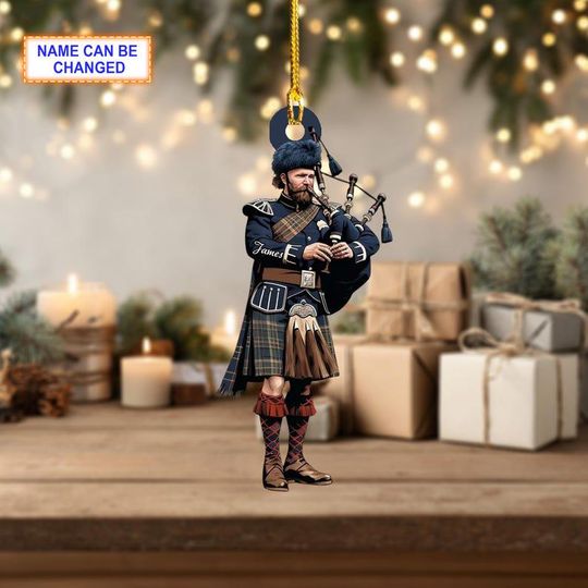 Discover Custom Name Bagpipe Personalized Ornament, Christmas Tree Hanging Decor, Christmas Ornament, Flat 2D Ornament