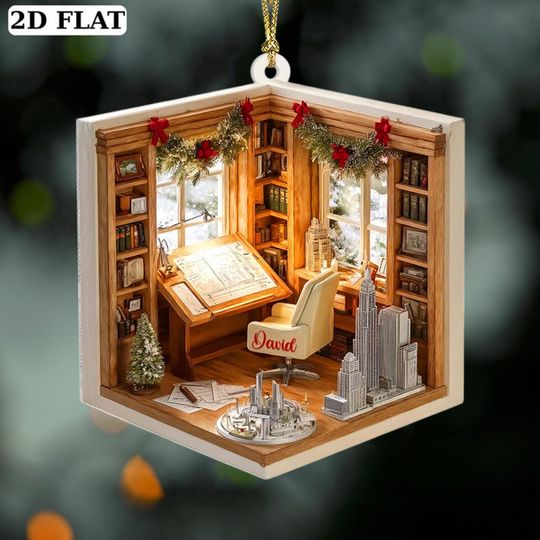 Discover Personalized Architect Office Ornament, Design Flat 2D Christmas Tree Decor, Architecture Holiday Ornament, Gift for Designer or Engineer