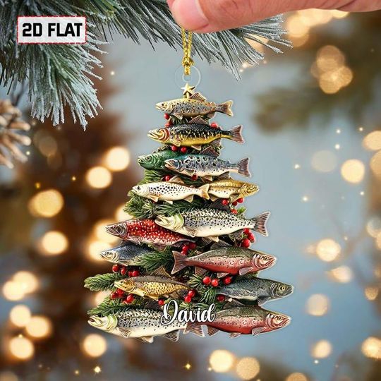 Personalized Merry Fishmas Tree Ornament, Fishing Gift Ornament, Fishing Christmas Ornament, Gift For Fishing Lover, Fishing Life Xmas Decor