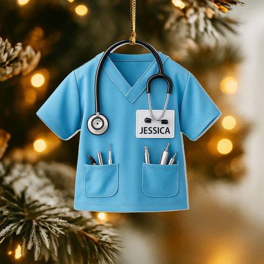 Discover Scrubs Nurse Ornament, Personalized Doctor Christmas Ornament with Name and Stethoscope - Custom Healthcare Workers-Physician Keepsake Gift