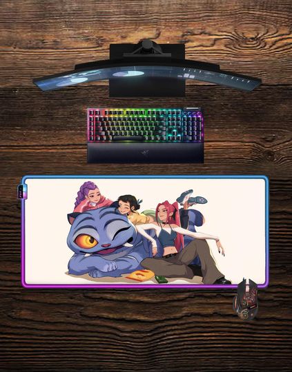 Discover Kpop Demon Hunters RGB Mouse Pad with Rumi, Zoey, Mira, Derpy, and Sussie Gaming Desk Mat