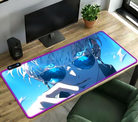 Gojo Satoru RGB Gaming Mouse Pad - Large Extended Anime LED Desk Mat for Gamers & Office Use