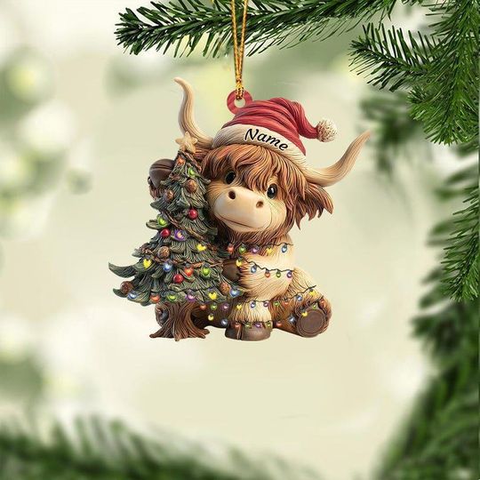 Discover Personalized Highland Cow Christmas Ornament, Highland Cow Ornament Hanging, Funny Cattle Ornament, Highland Cow Lovers Gift