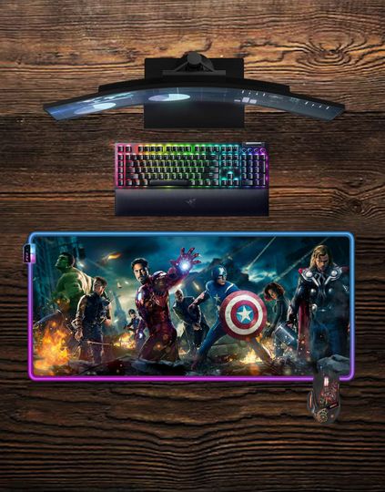 Discover Avengers LED RGB Mouse Pad - Captain America, Iron Man, Thor Gaming Desk Mat