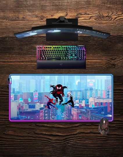 Spider-Man LED RGB Mouse Pad - Miles Morales & Into the Spider-Verse Gaming Desk Mat