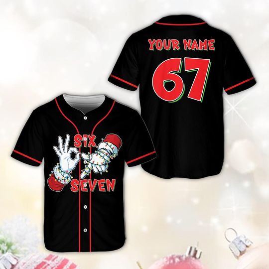 Discover Custom Santa Says Six Seven Christmas Baseball Jersey, Funny Christmas 67 Meme Jersey, Trendy Christmas Baseball Jersey, Xmas Holiday Gift