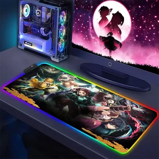 Discover Mouse Pad Gamer Anime demon RGB LED Desk Mat