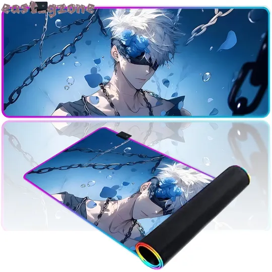 Anime JJK Jujutsu Satoru-Satoru Gojo LED Large Gaming Mouse Pad Keyboard Mat