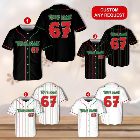 Discover Custom Six Seven Meme Christmas Baseball Jersey, Personalized Santa 67 Baseball Jersey, 67 Trend Christmas Jersey, Christmas Team Uniform