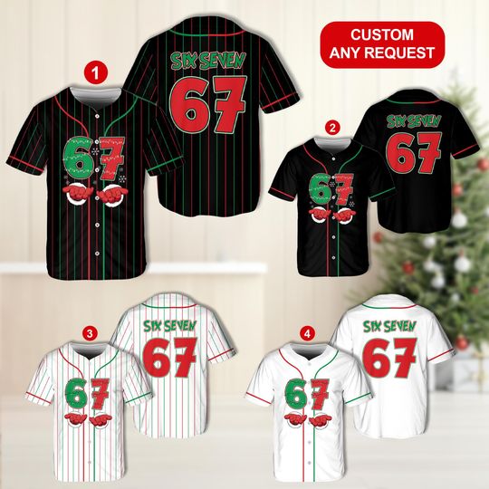 Discover Funny Six Seven 67 Meme Christmas Baseball Jersey, Christmas 67 Baseball Jersey, Santa Says Six Seven Jersey, Trendy Santa 67 Christmas Gift