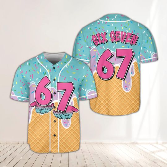 Discover Funny Six Seven 67 Meme Christmas Baseball Jersey, 67 Ice Cream Drip Jersey, Six Seven Ice Cream Drip Jersey, Trendy Santa Christmas Jersey